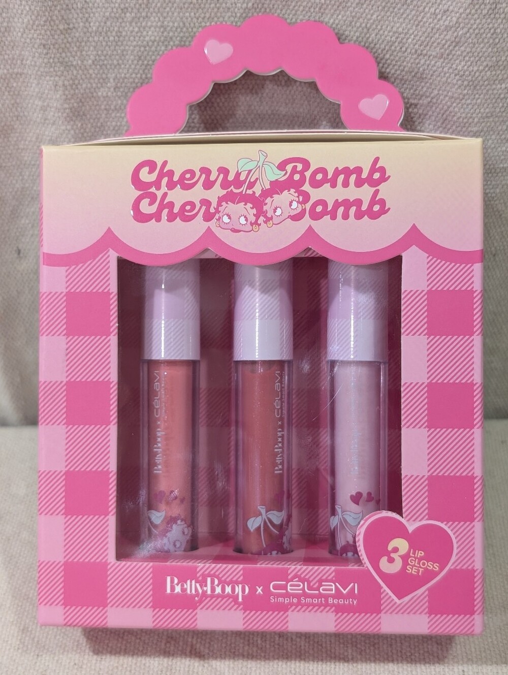 Betty Boop x Celavi Cherry Bomb Hydrating 3 piece Lip Gloss Set Pink Girly Love